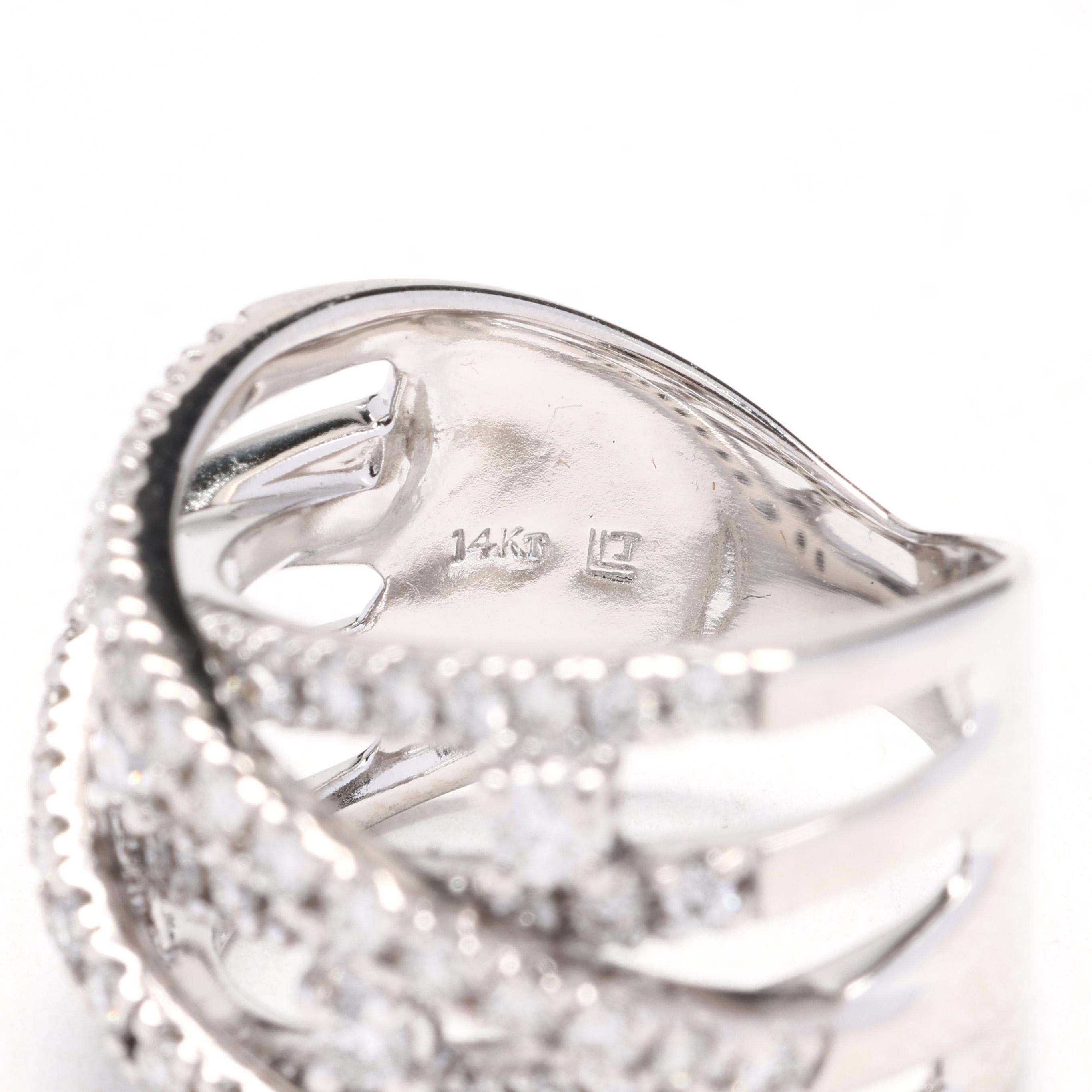 Women's or Men's 1.1ctw Diamond Twisted Thick Band, 14k White Gold, Ring Size 4.75 For Sale