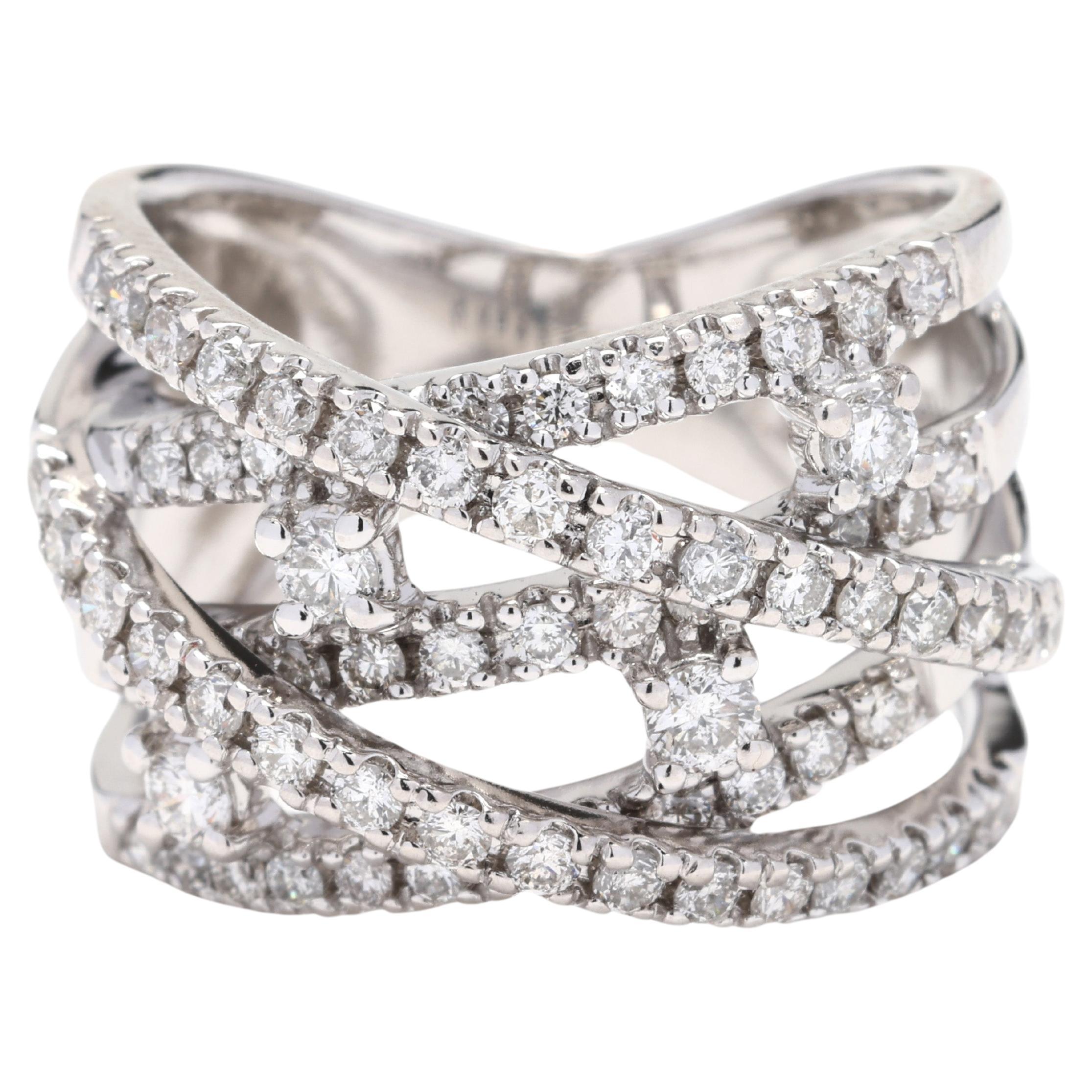 1.1ctw Diamond Twisted Thick Band, 14k White Gold, Ring Size 4.75 For Sale