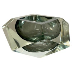 Vintage 1.1kg Murano Glass Sommerso grey DIAMOND Bowl Ashtray, Flavio Poli, Italy, 1970s