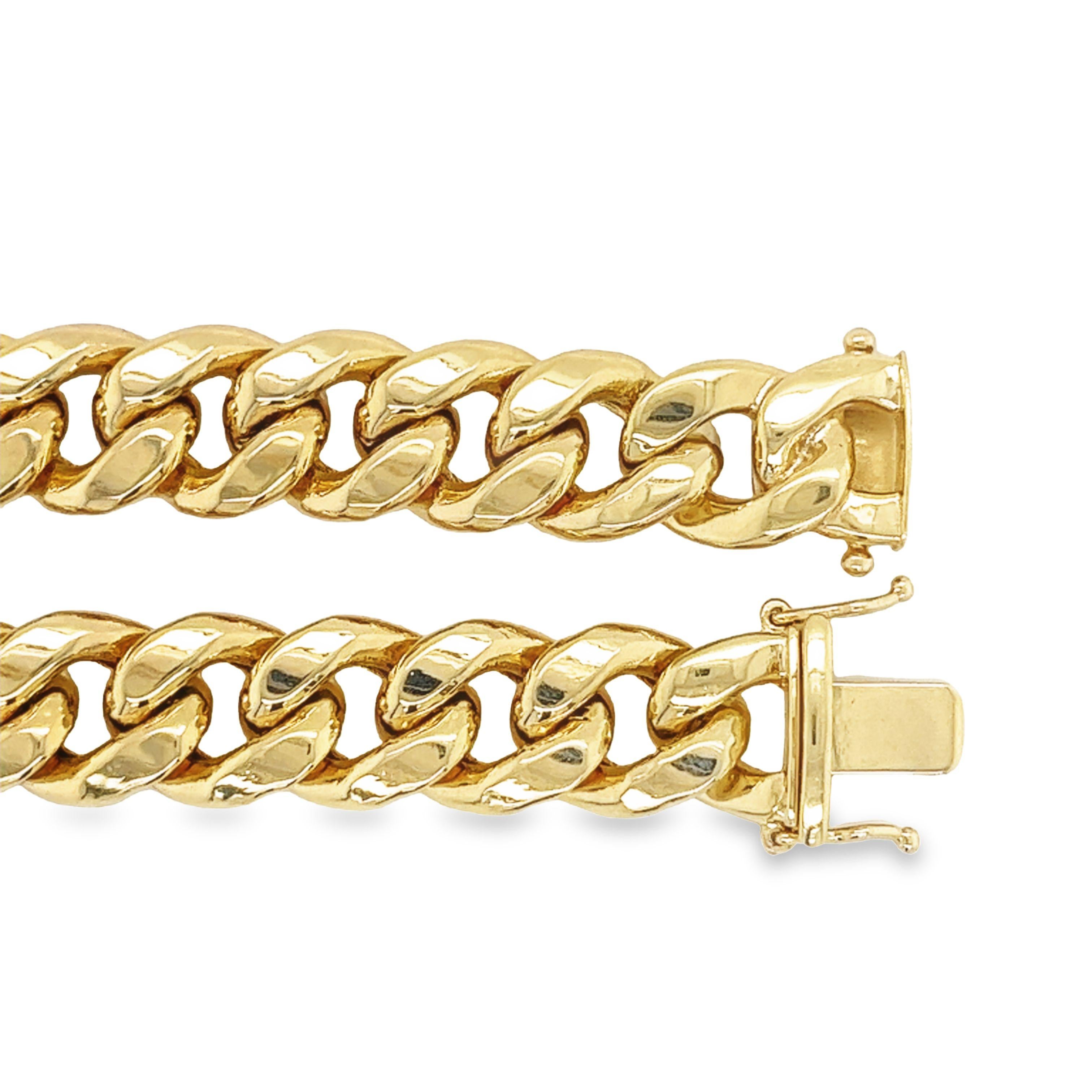 14K Gelbgold Flache Miami Cuban Gliederkette Armband mit Schachtelverschluss Herren im Angebot
