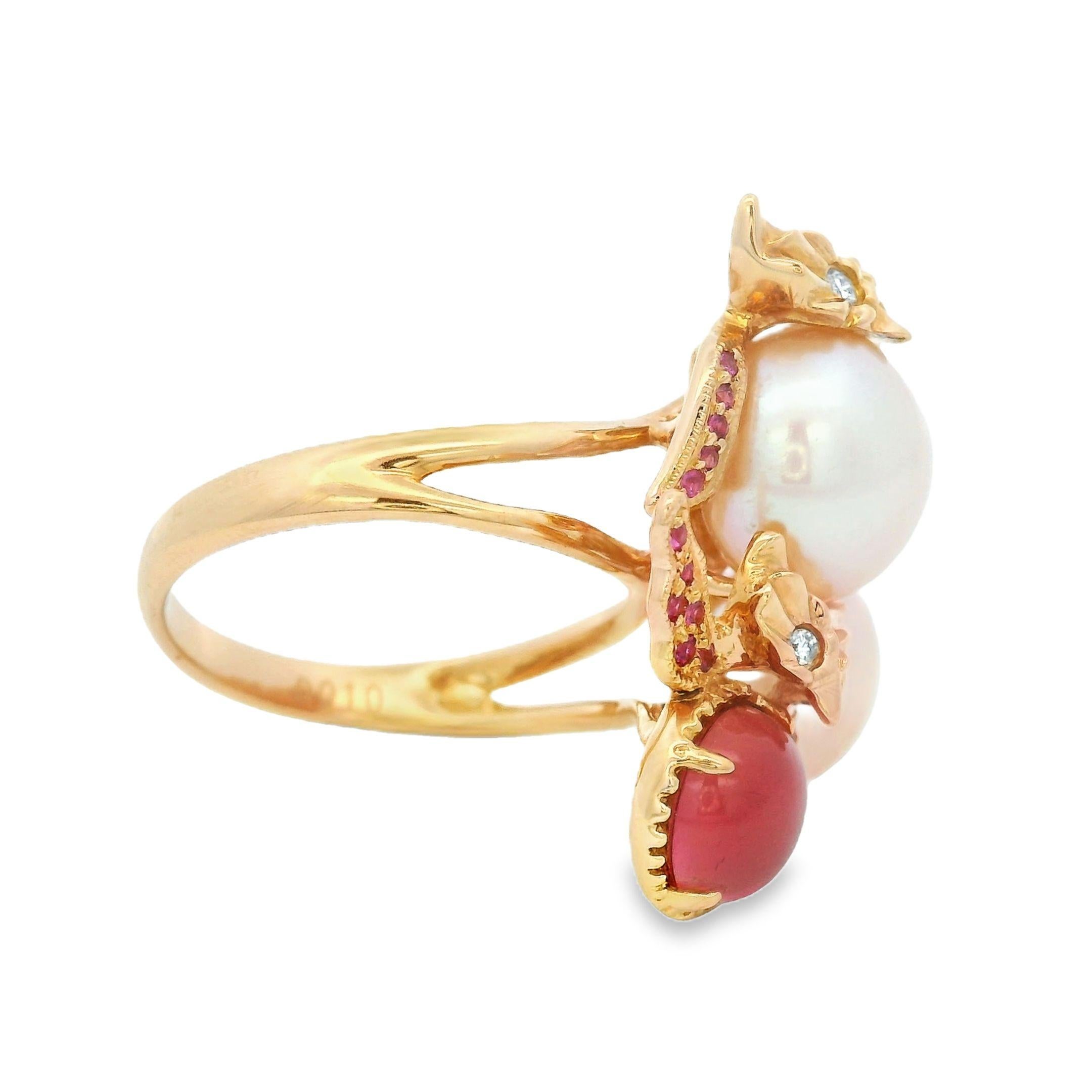 11 mm und 9 mm Perle Turmalin Diamant Eulenring aus 18K Roségold (Rundschliff)