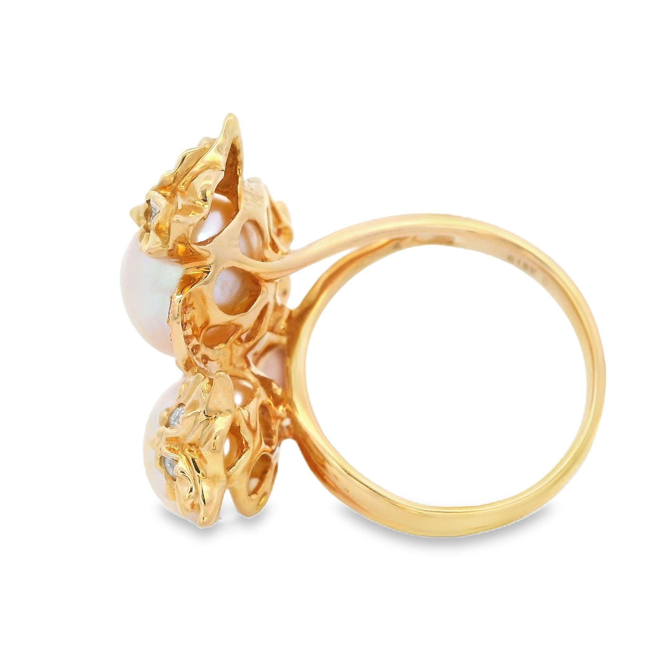 11 mm und 9 mm Perle Turmalin Diamant Eulenring aus 18K Roségold im Zustand „Neu“ in Hong Kong, HK