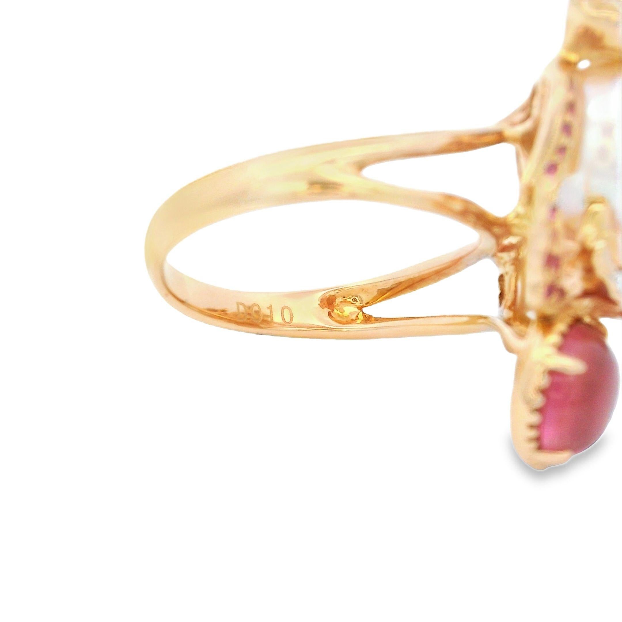 11 mm und 9 mm Perle Turmalin Diamant Eulenring aus 18K Roségold Damen