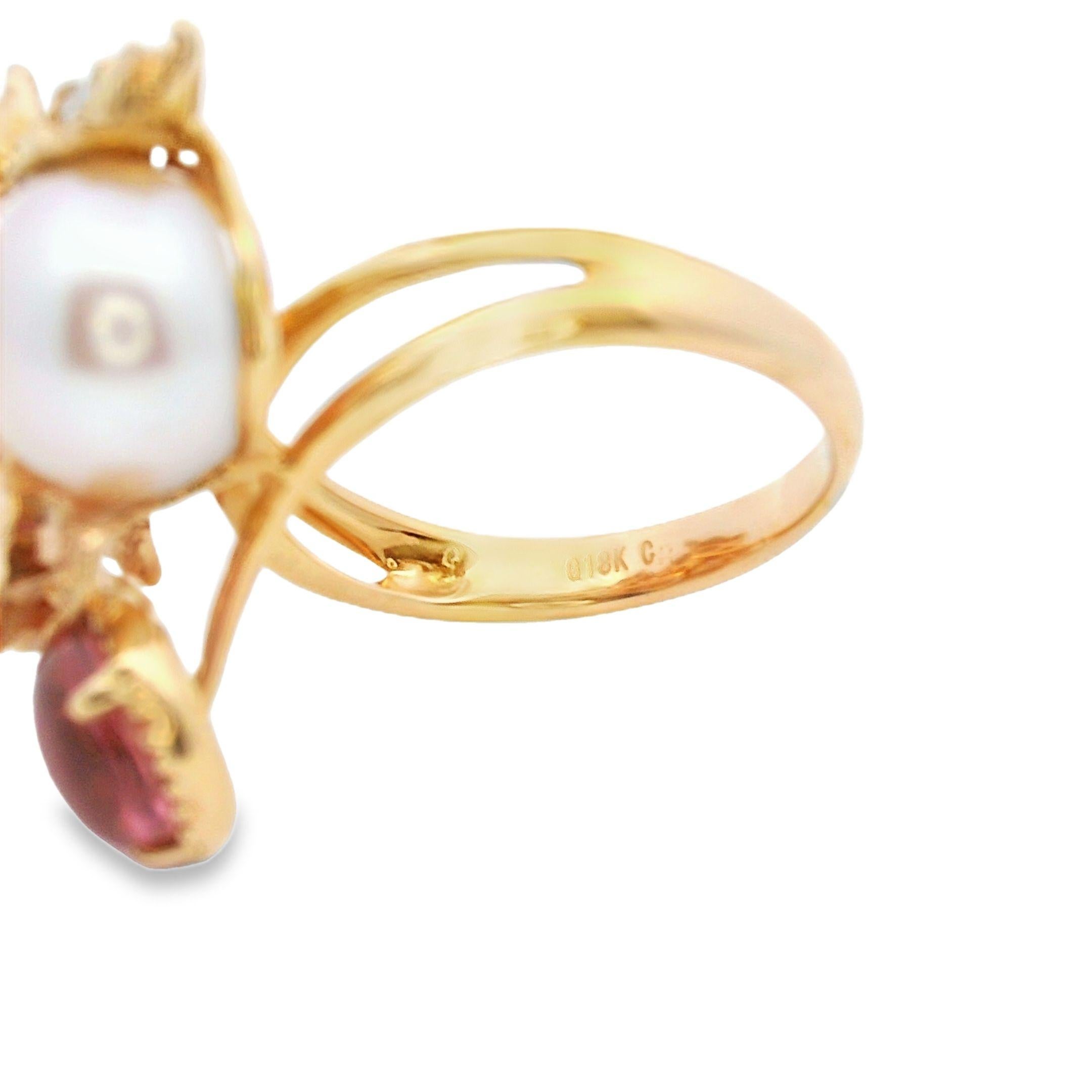 11 mm und 9 mm Perle Turmalin Diamant Eulenring aus 18K Roségold 1