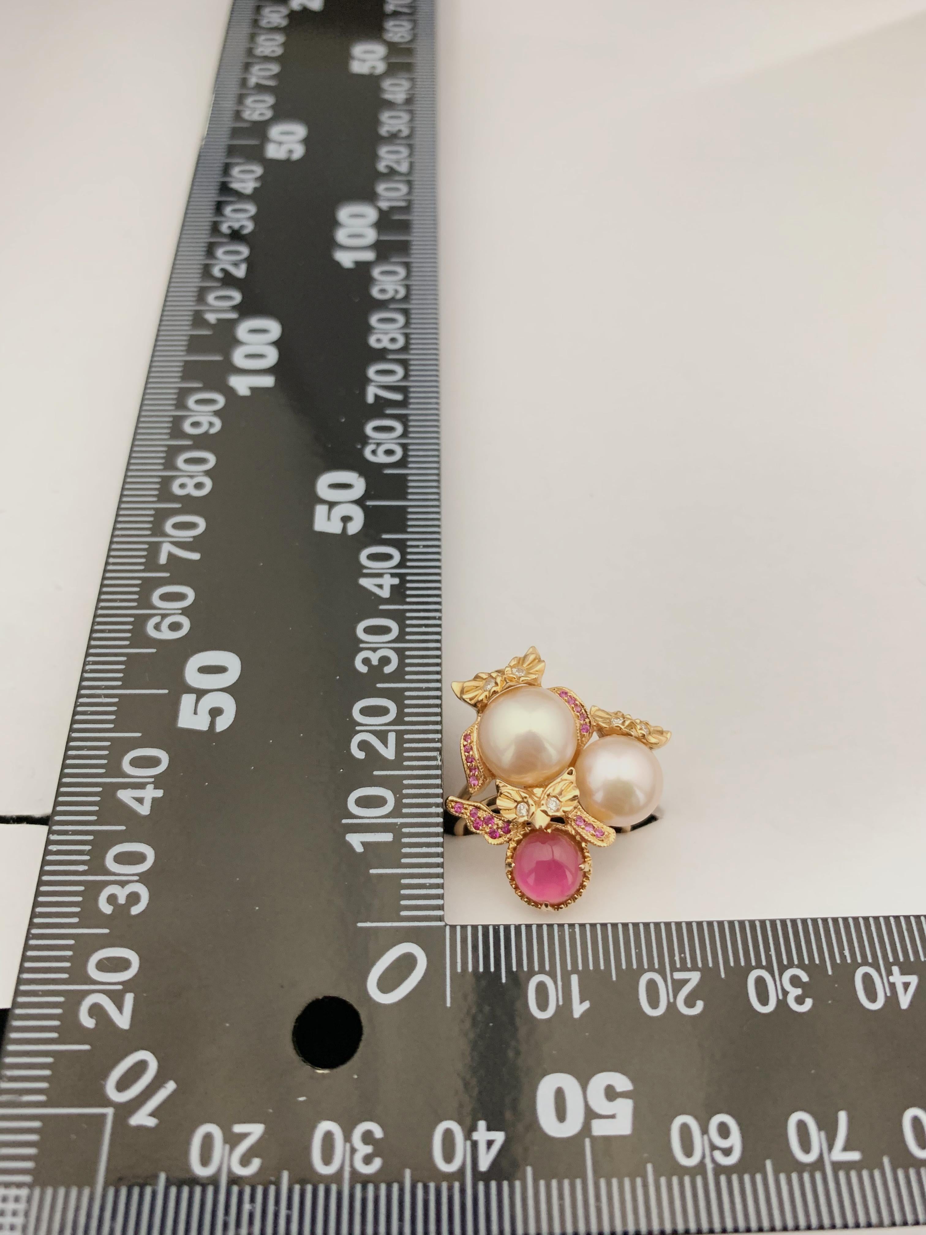 11 mm und 9 mm Perle Turmalin Diamant Eulenring aus 18K Roségold 2