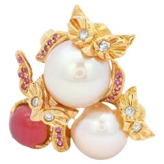 11 mm und 9 mm Perle Turmalin Diamant Eulenring aus 18K Roségold