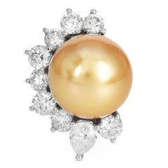 11mm Golden Southsea Pearl 18K White Gold Statement Earrings