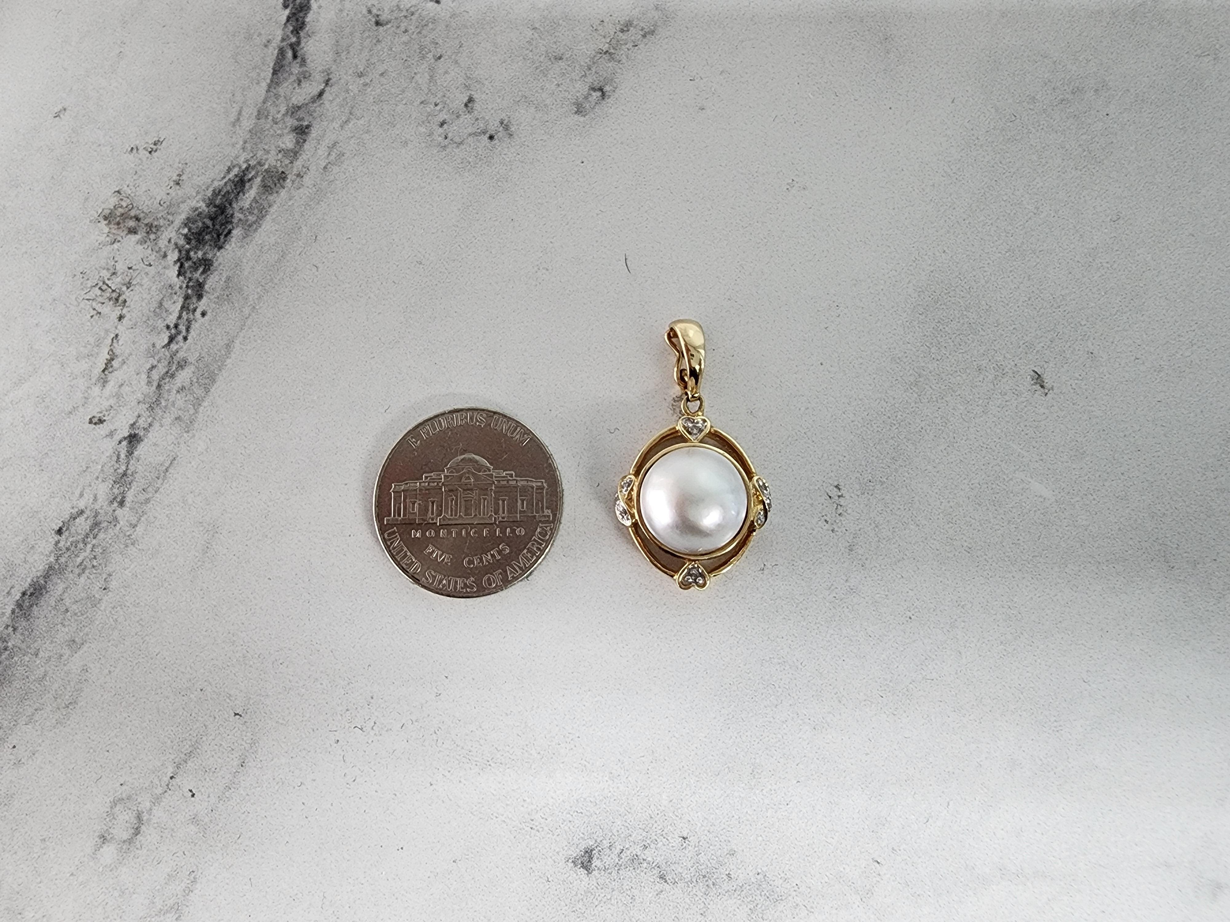 Round Cut 11MM Mabe Pearl with Diamond Accent Necklace For Sale