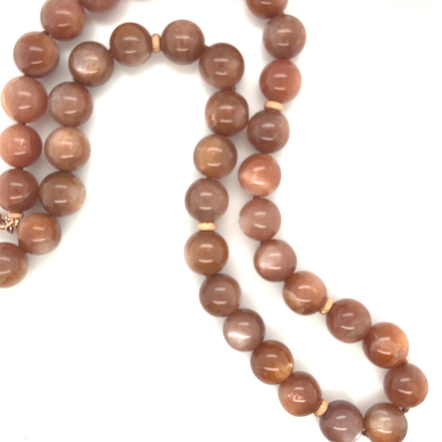 Artisan Round Sunstone Beaded Single Strand Necklace with Rose Gold Details 