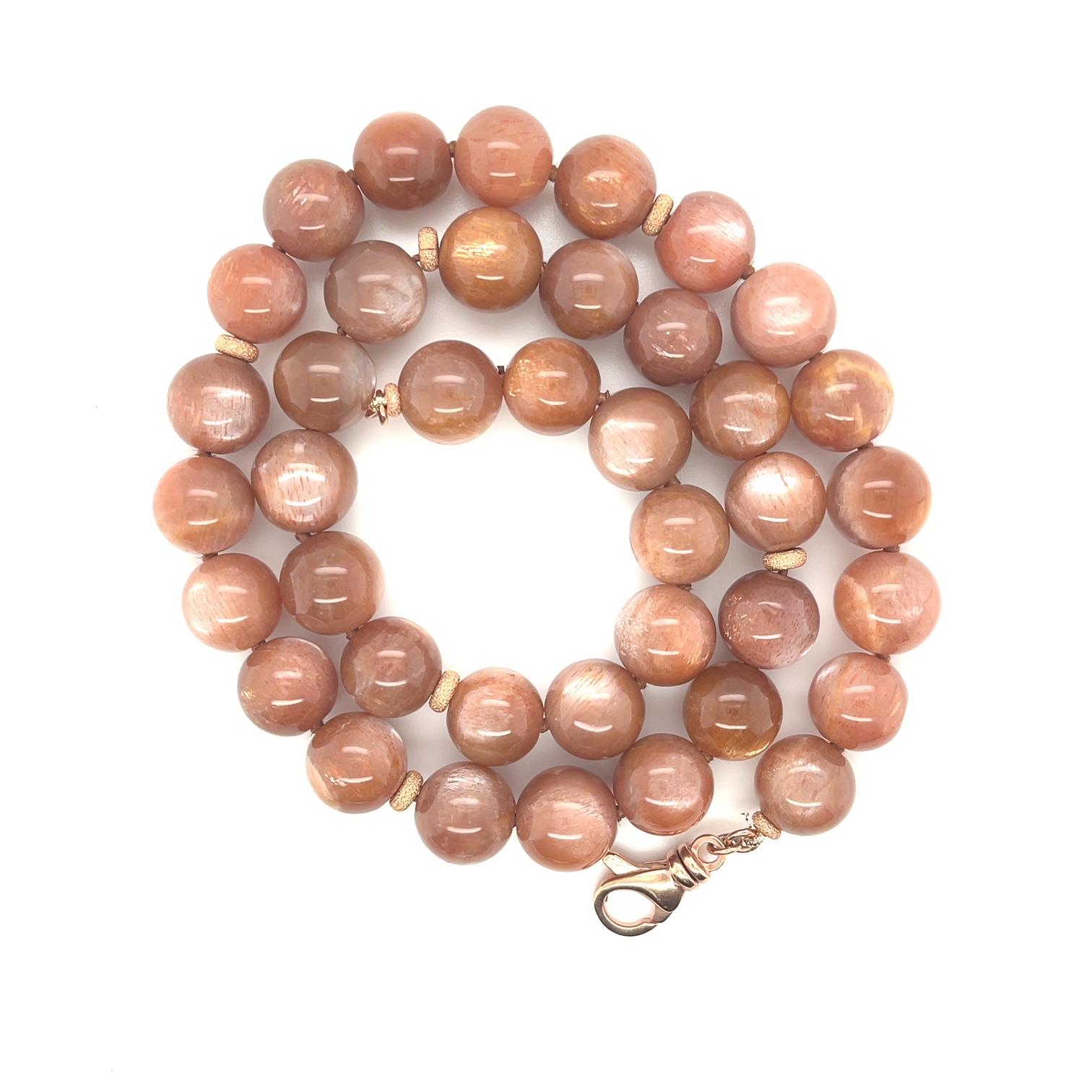 Round Sunstone Beaded Single Strand Necklace with Rose Gold Details  In New Condition In Los Angeles, CA