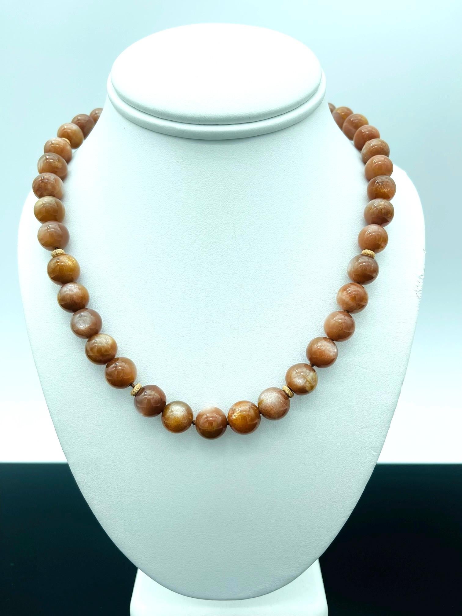 Women's or Men's Round Sunstone Beaded Single Strand Necklace with Rose Gold Details 