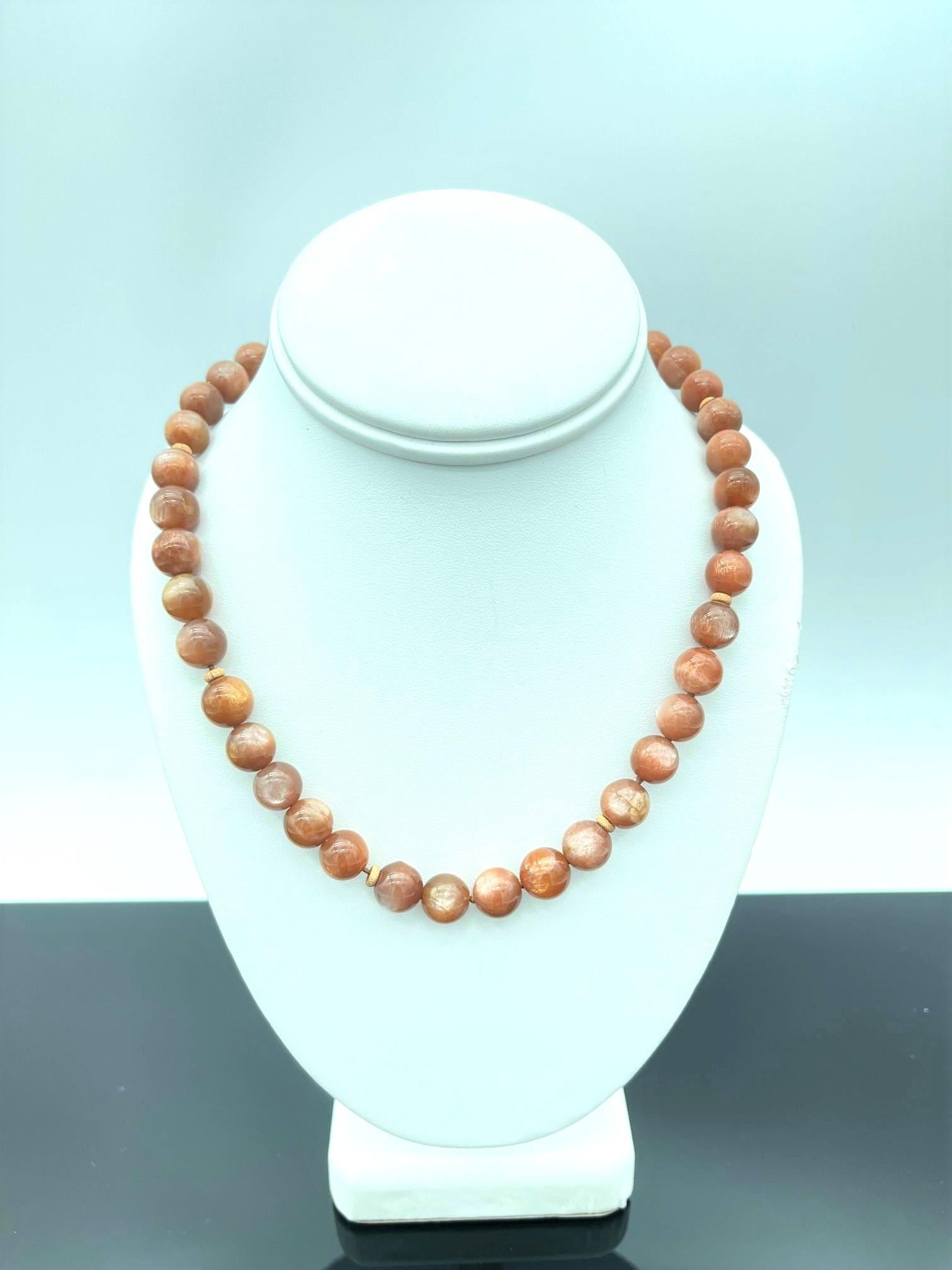 Round Sunstone Beaded Single Strand Necklace with Rose Gold Details  1