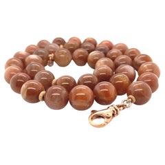 Round Sunstone Beaded Single Strand Necklace with Rose Gold Details 