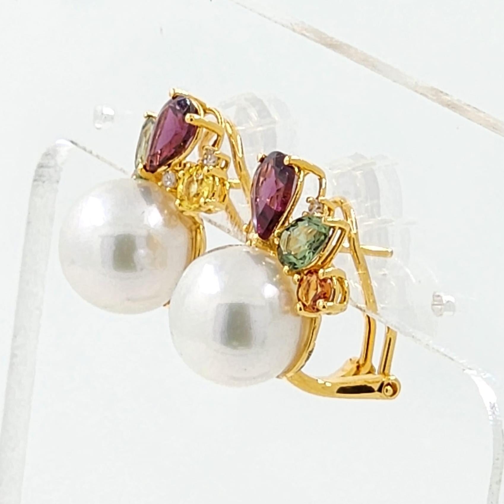 Contemporary 11Mm South Sea Pearl and Fancy Sapphire in 18K gold-plated sterling silver For Sale