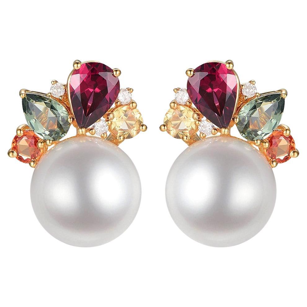 11Mm South Sea Pearl and Fancy Sapphire in 18K gold-plated sterling silver For Sale