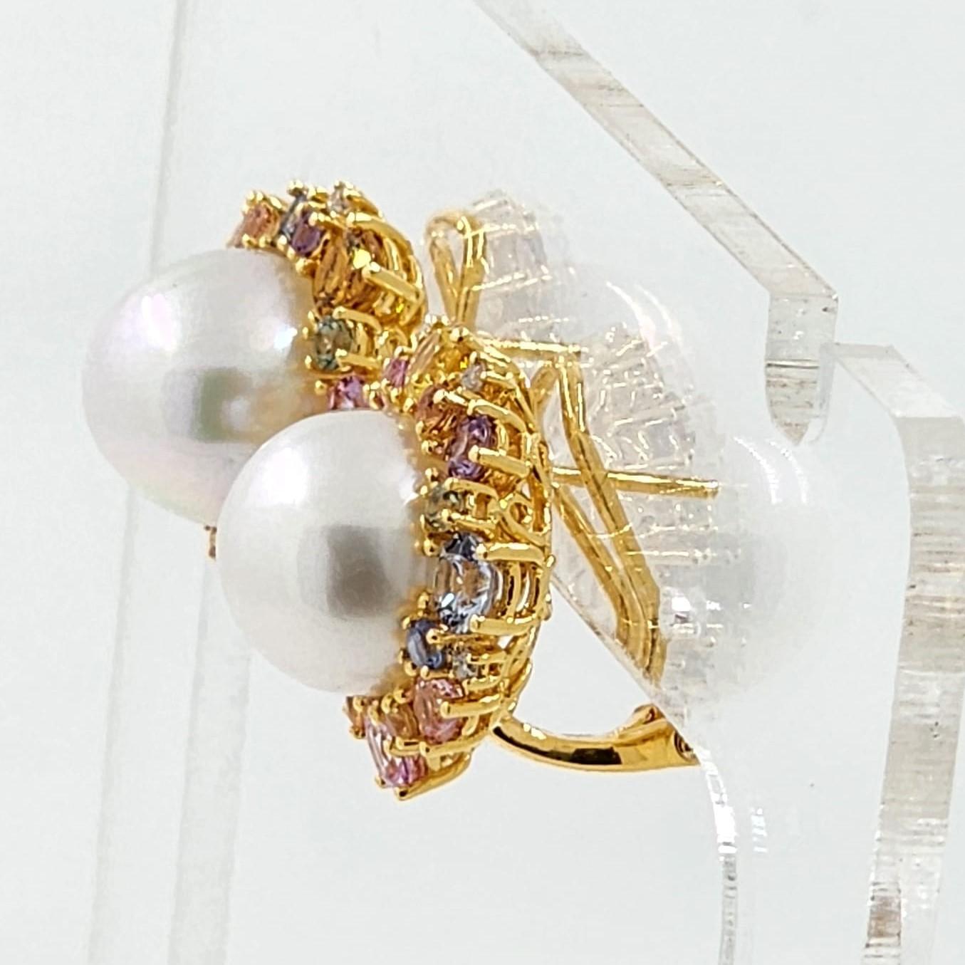 Contemporary 11mm South Sea Pearl and Fancy Sapphire in 18K Gold Vermeil Sterling Silver