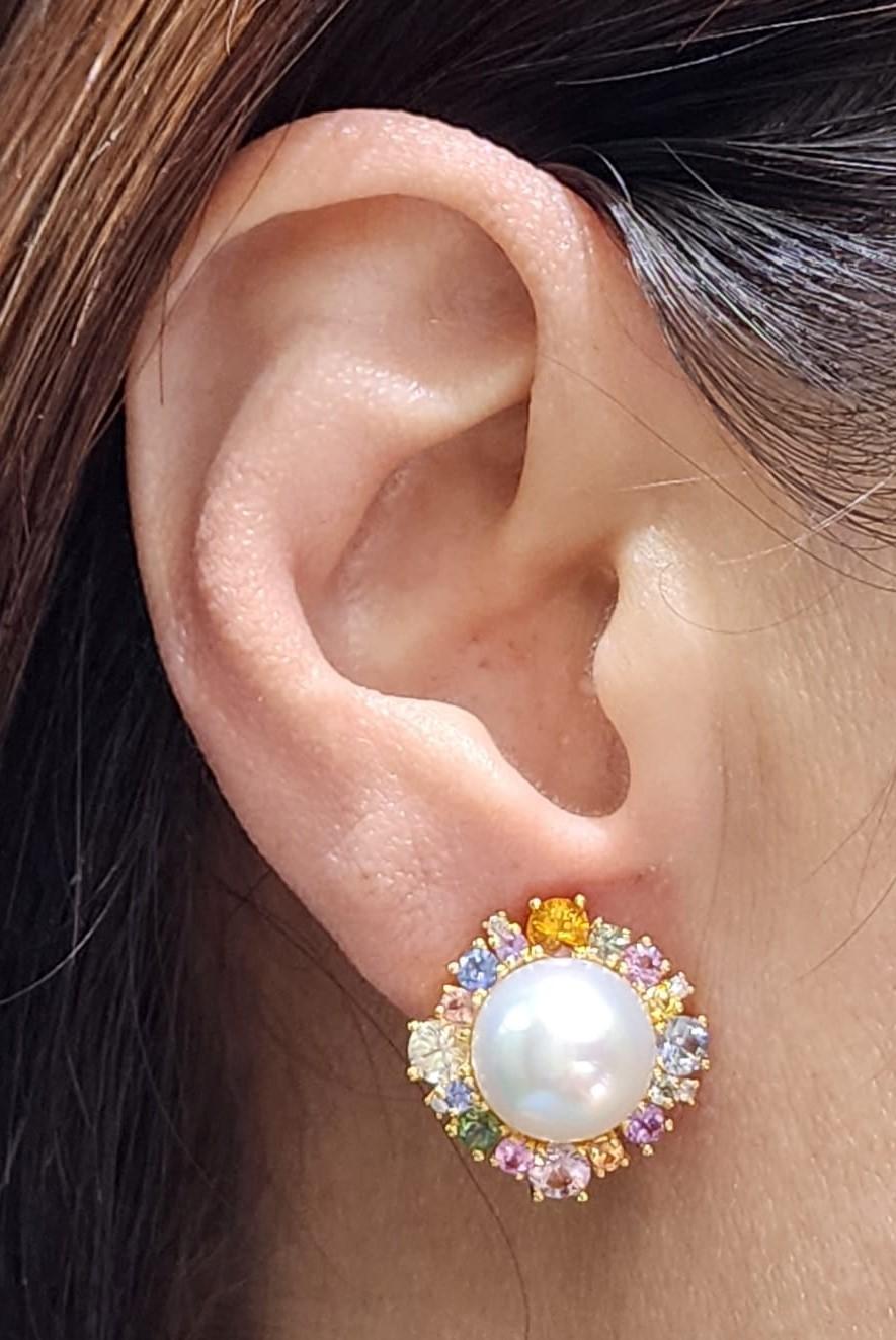 11mm South Sea Pearl and Fancy Sapphire in 18K Gold Vermeil Sterling Silver In New Condition In Hong Kong, HK