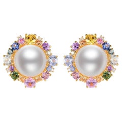 11mm South Sea Pearl and Fancy Sapphire in 18K Gold Vermeil Sterling Silver