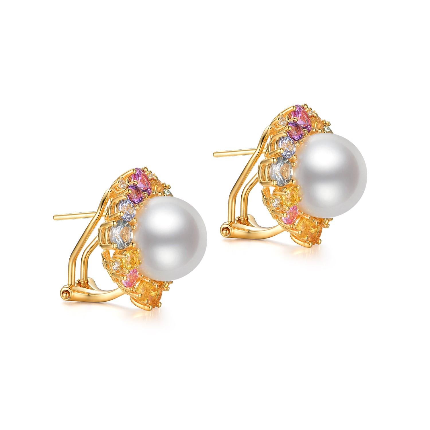 Emanating a spectrum of light, these 18K gold vermeil sterling silver earrings are adorned with 11mm South Sea pearls, noted for their impressive size and the exceptional quality of their luster, bringing a touch of classic elegance and timeless