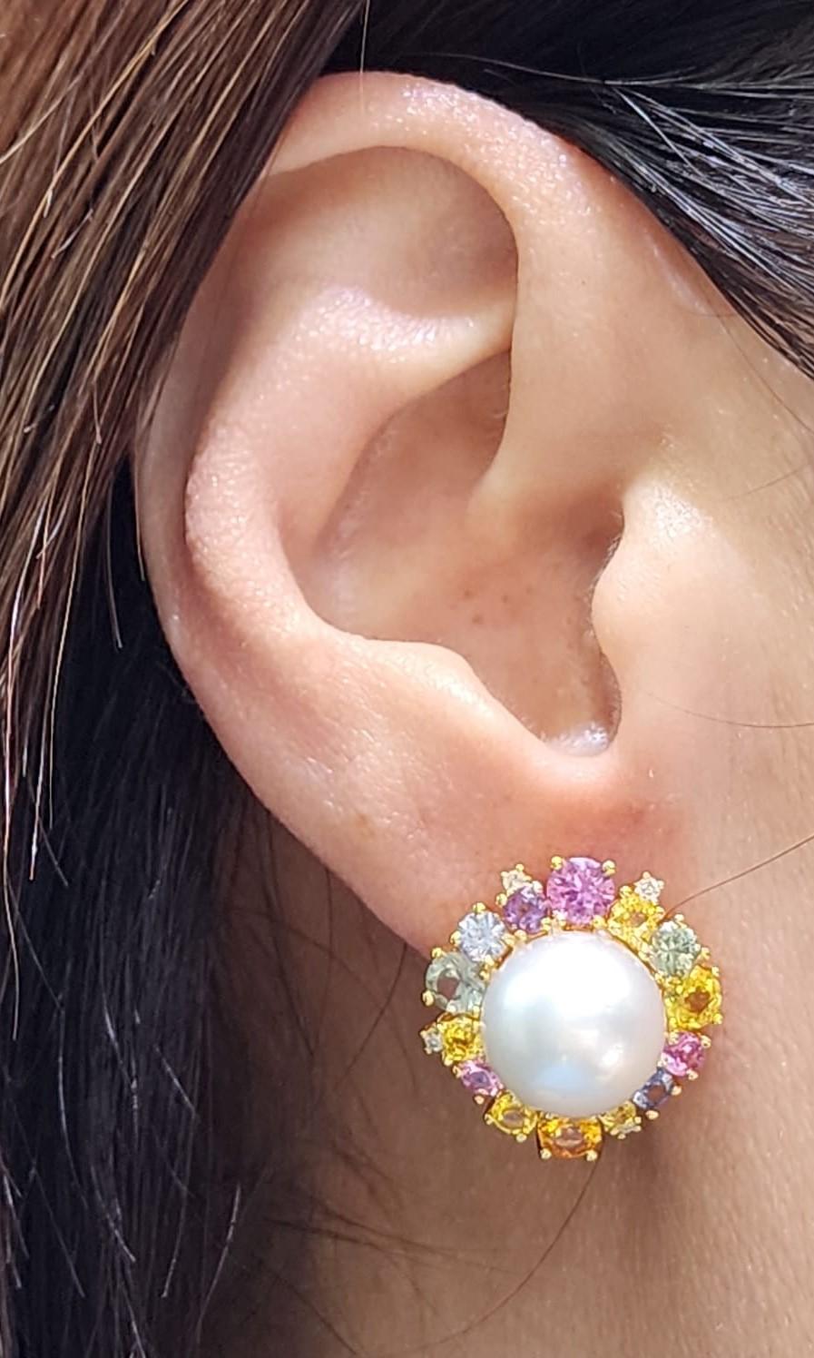 11Mm South Sea Pearl and Sapphire Earrings in 18K Gold Vermeil Sterling Silver In New Condition For Sale In Hong Kong, HK