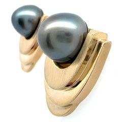 Orecchini con perle tahitiane da 11 mm e giacche "Swag" vintage in oro giallo 14 carati