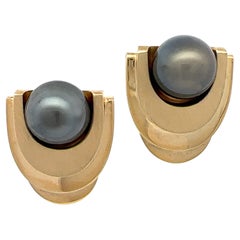 Orecchini con perle tahitiane da 11 mm e giacche "Swag" vintage in oro giallo 14 carati