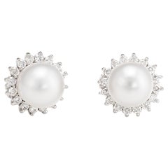 Tahitian South Sea Pearl Diamond Earrings Vintage 14 Karat White Gold Jewelry