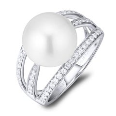 White Pearl and Diamond Ring