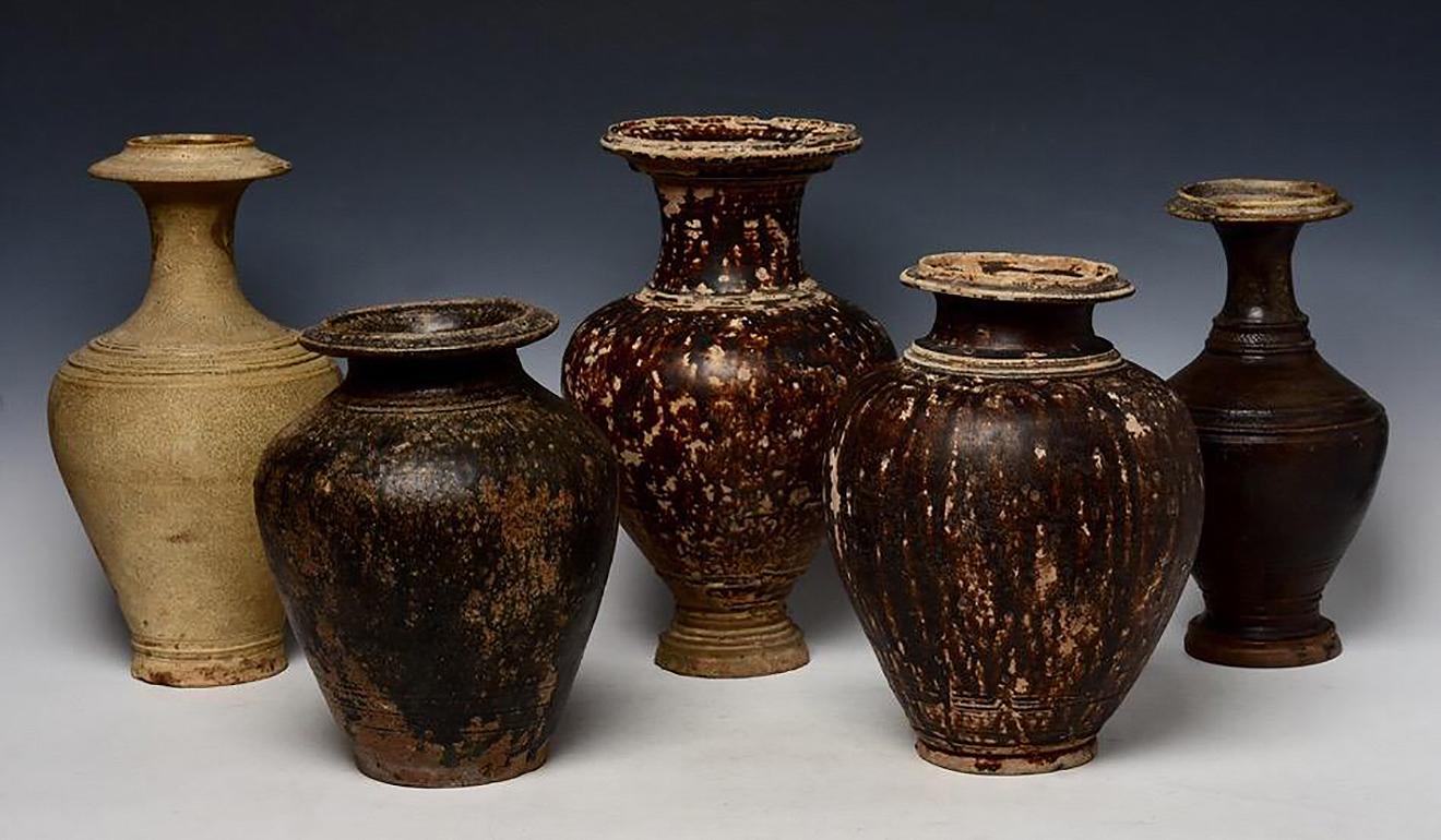 Cambodian 11th-13th Century, Kulen to Bayon, Antique Khmer Pottery Vases