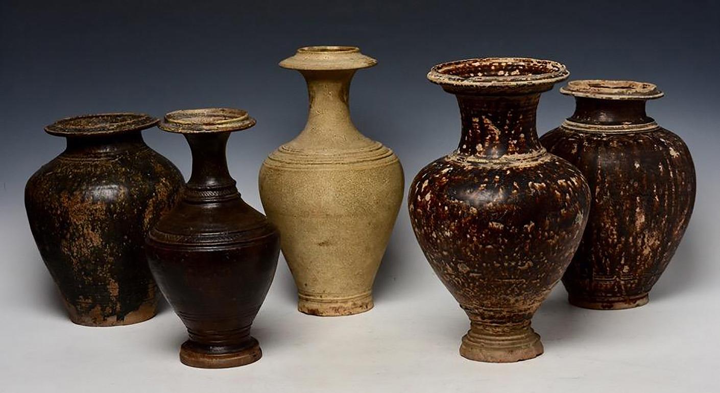 Hand-Crafted 11th-13th Century, Kulen to Bayon, Antique Khmer Pottery Vases