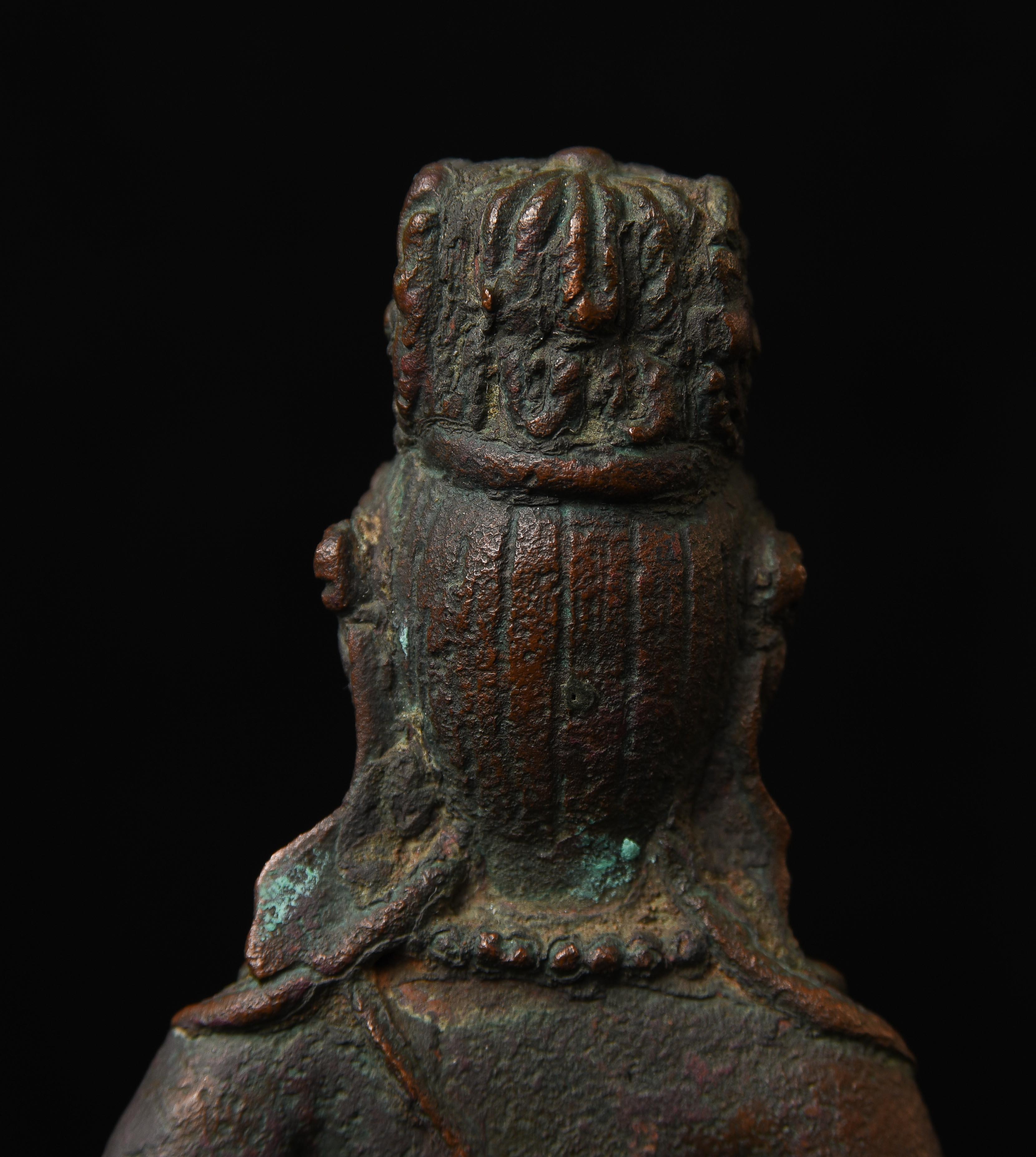 11th century West Tibetan bronze bodhisattva with Silver Inlays. For Sale 8