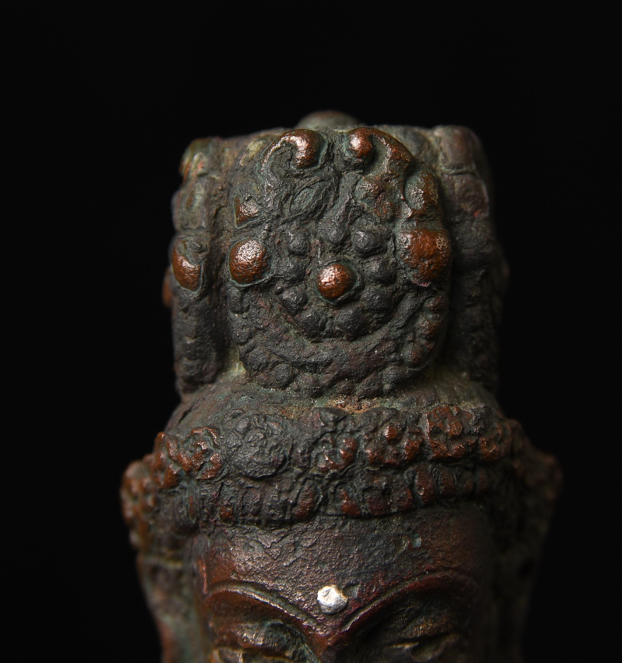 11th century West Tibetan bronze bodhisattva with Silver Inlays. For Sale 10