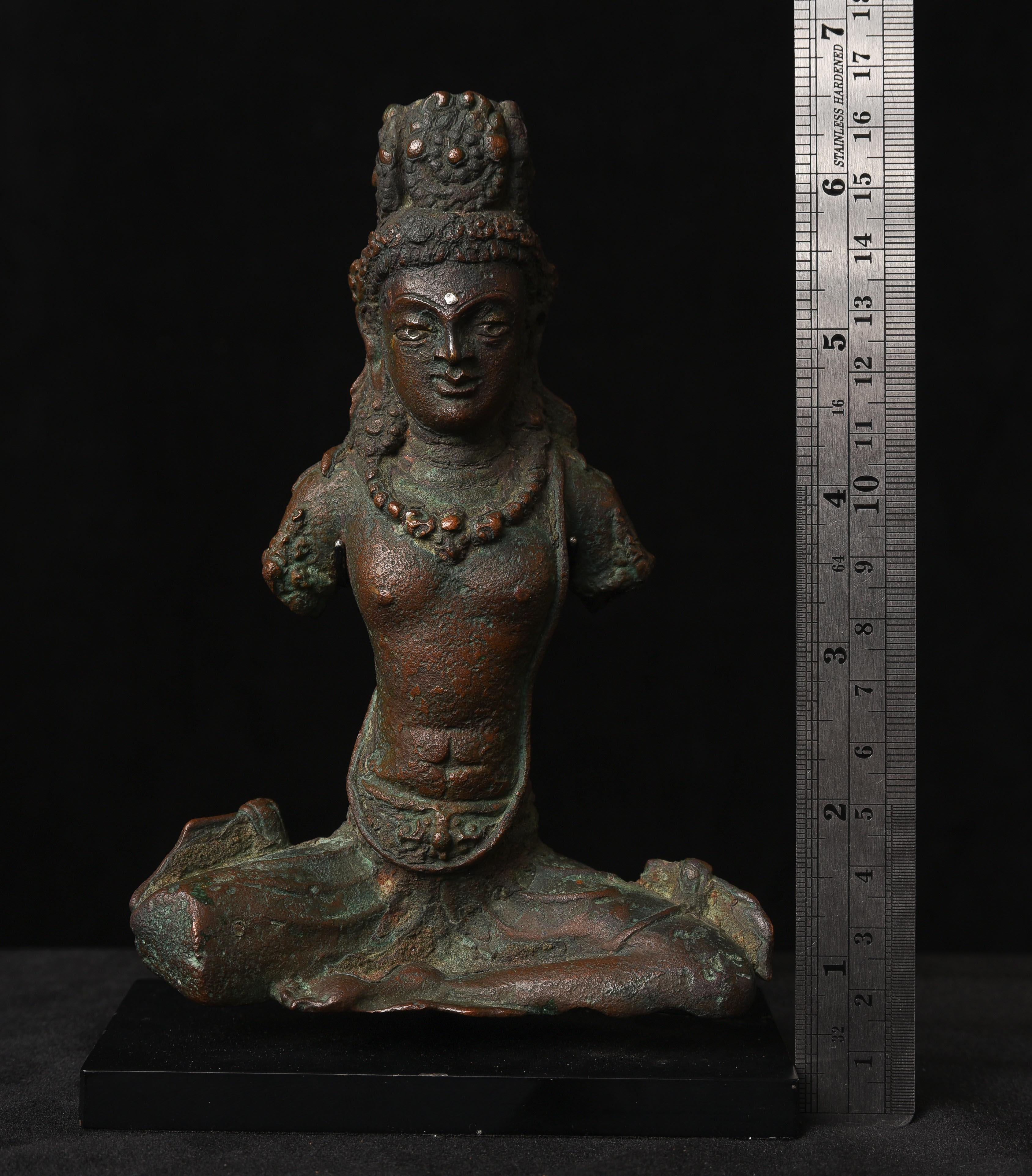 11th century West Tibetan bronze bodhisattva with Silver Inlays. In Good Condition For Sale In Ukiah, CA