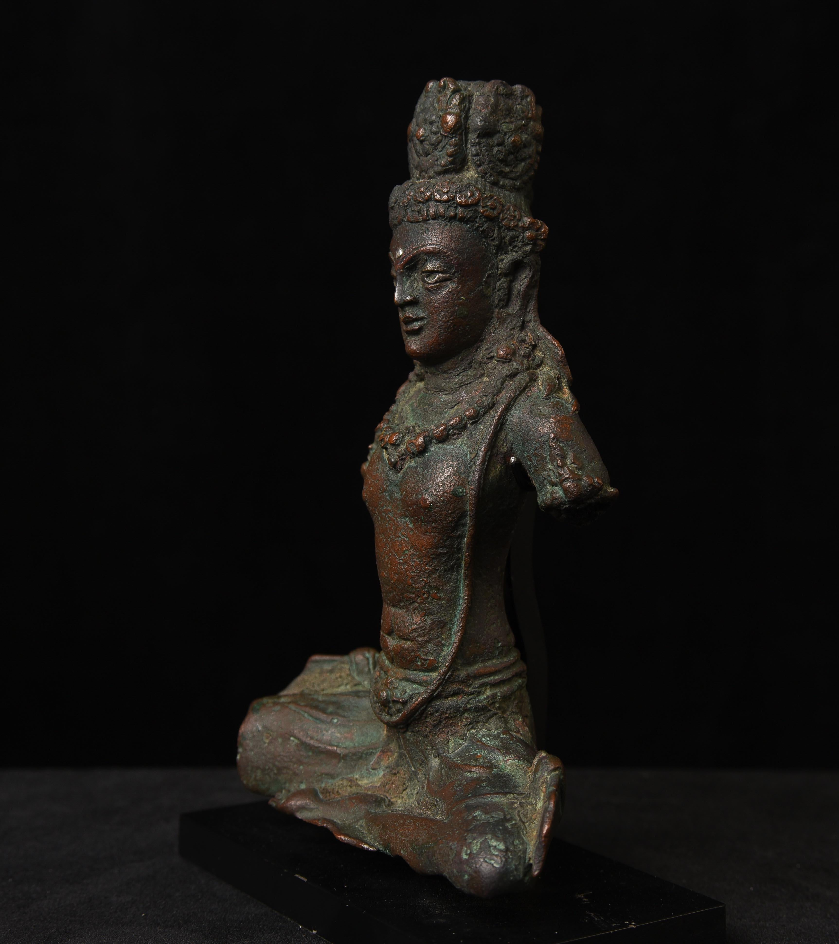 18th Century and Earlier 11th century West Tibetan bronze bodhisattva with Silver Inlays. For Sale