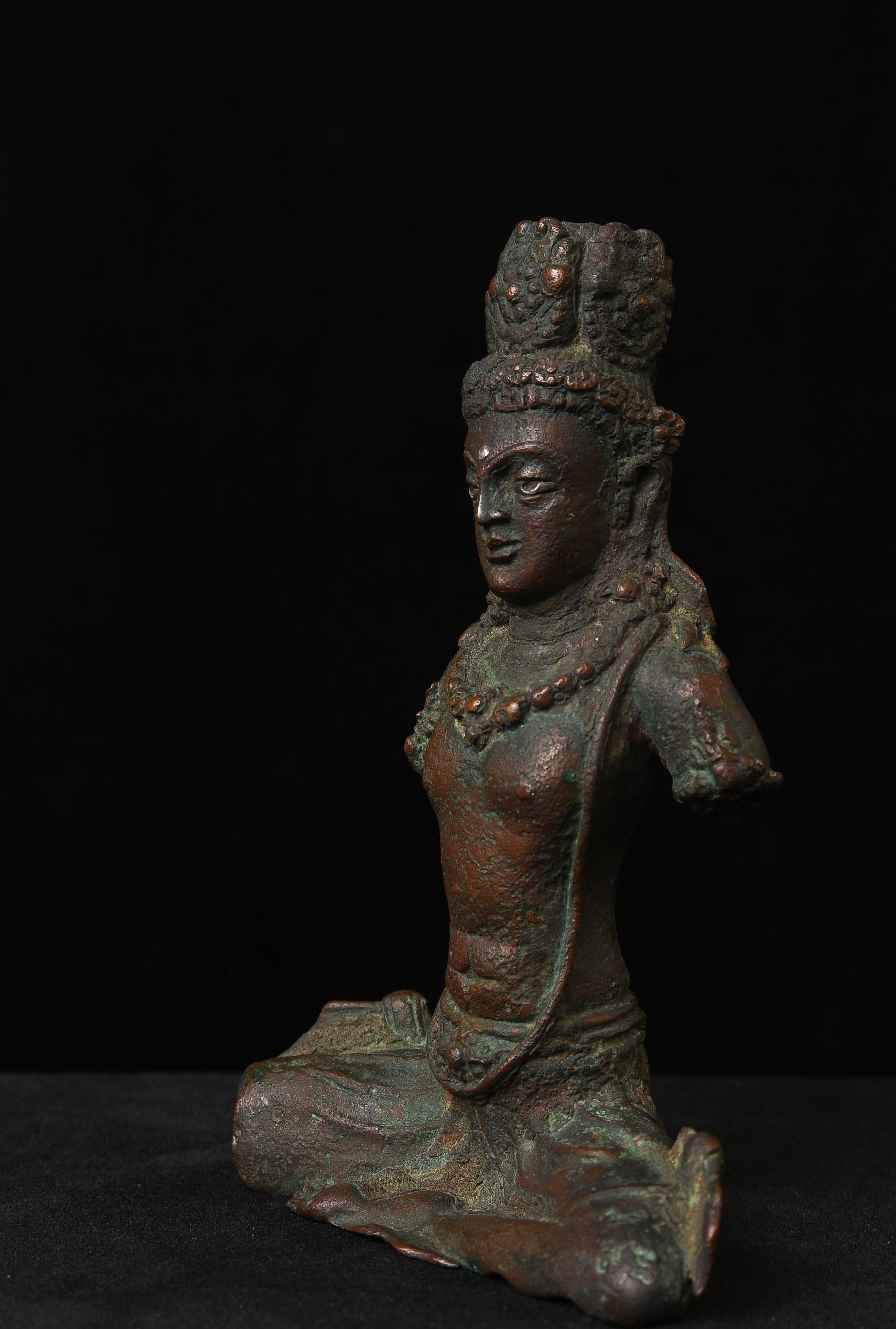 Bronze 11th century West Tibetan bronze bodhisattva with Silver Inlays. For Sale