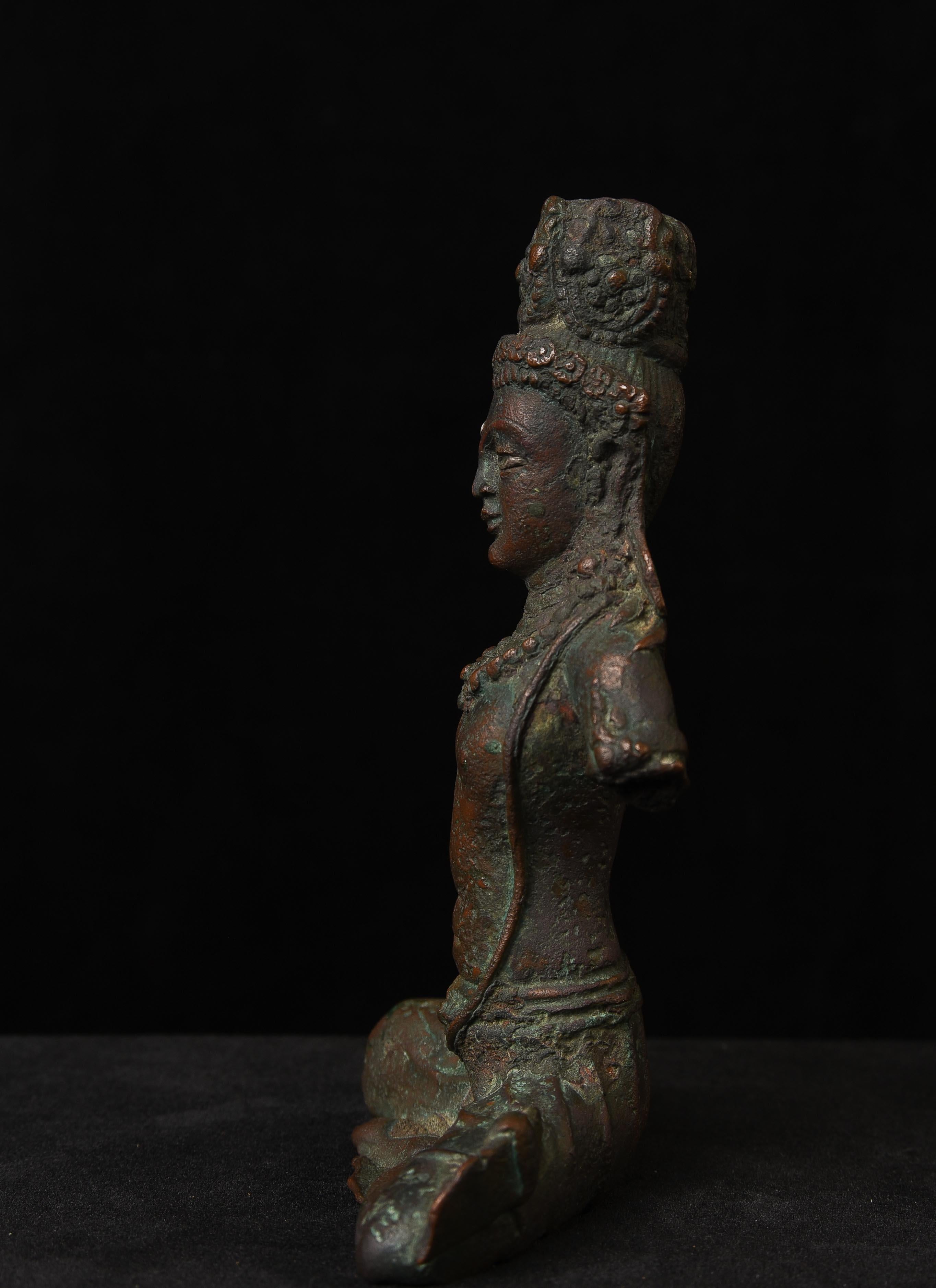 11th century West Tibetan bronze bodhisattva with Silver Inlays. For Sale 1