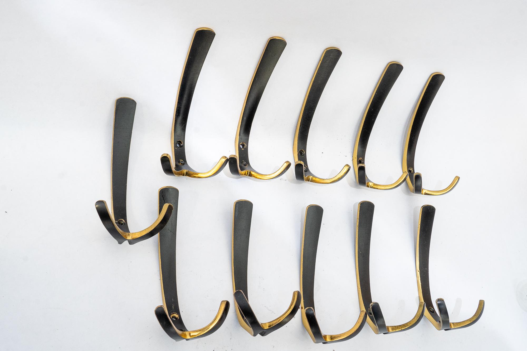 Mid-Century Modern 11x Brass Wall Hooks, circa 1950s by Hertha Baller For Sale