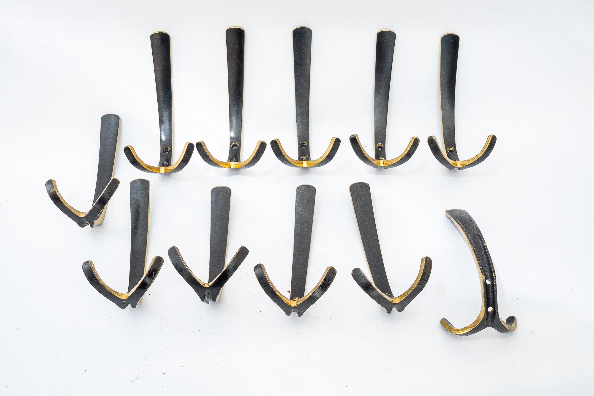 Austrian 11x Brass Wall Hooks, circa 1950s by Hertha Baller For Sale