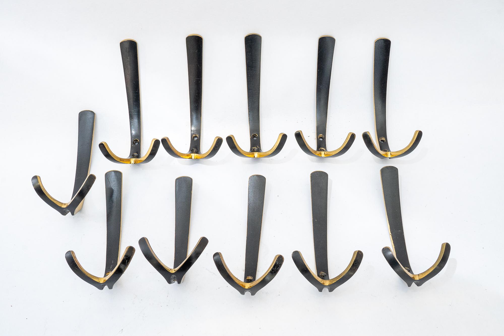 Blackened 11x Brass Wall Hooks, circa 1950s by Hertha Baller For Sale