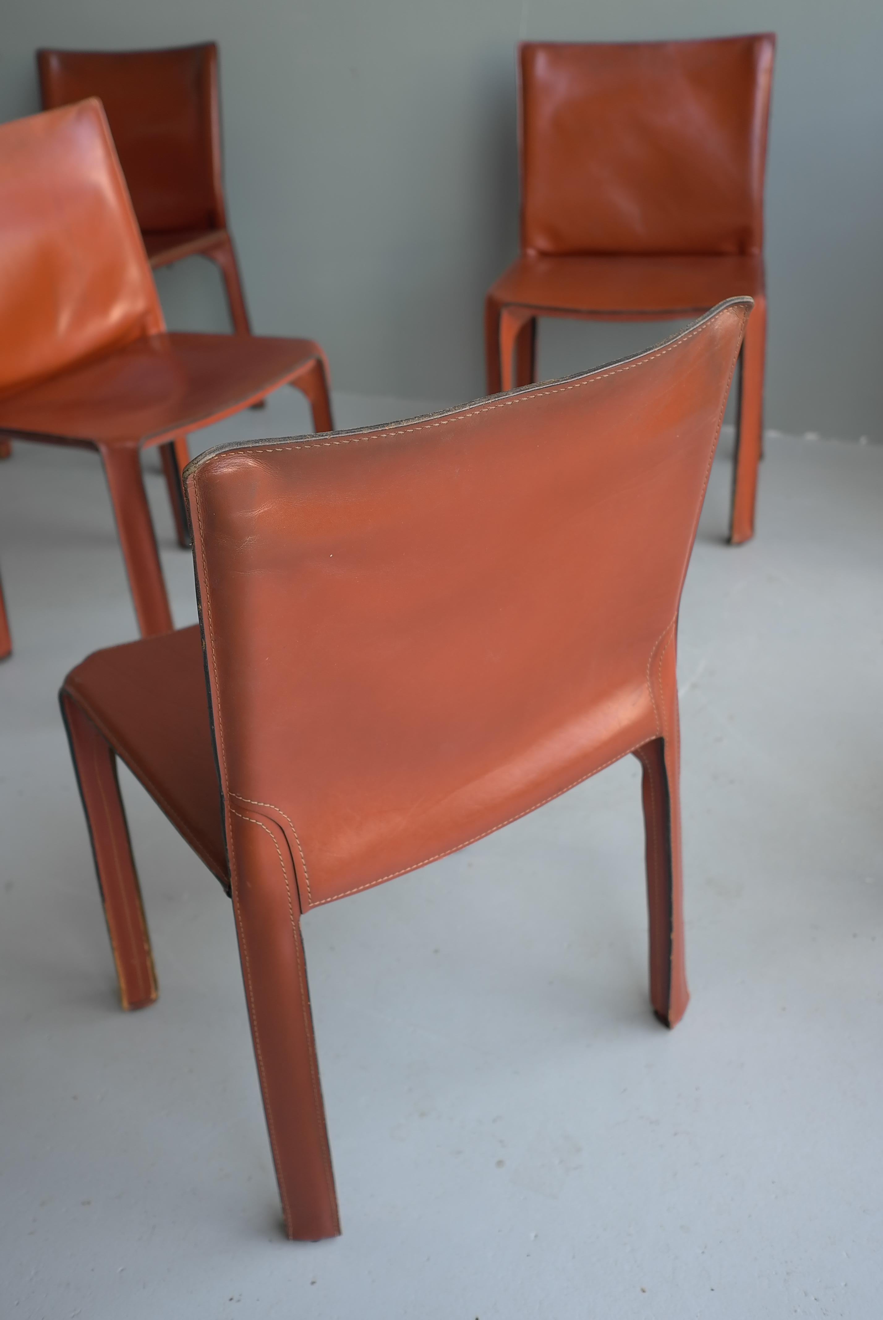 Mid-Century Modern 11x Leather 412 Cab Chairs by Mario Bellini for Cassina, Italy