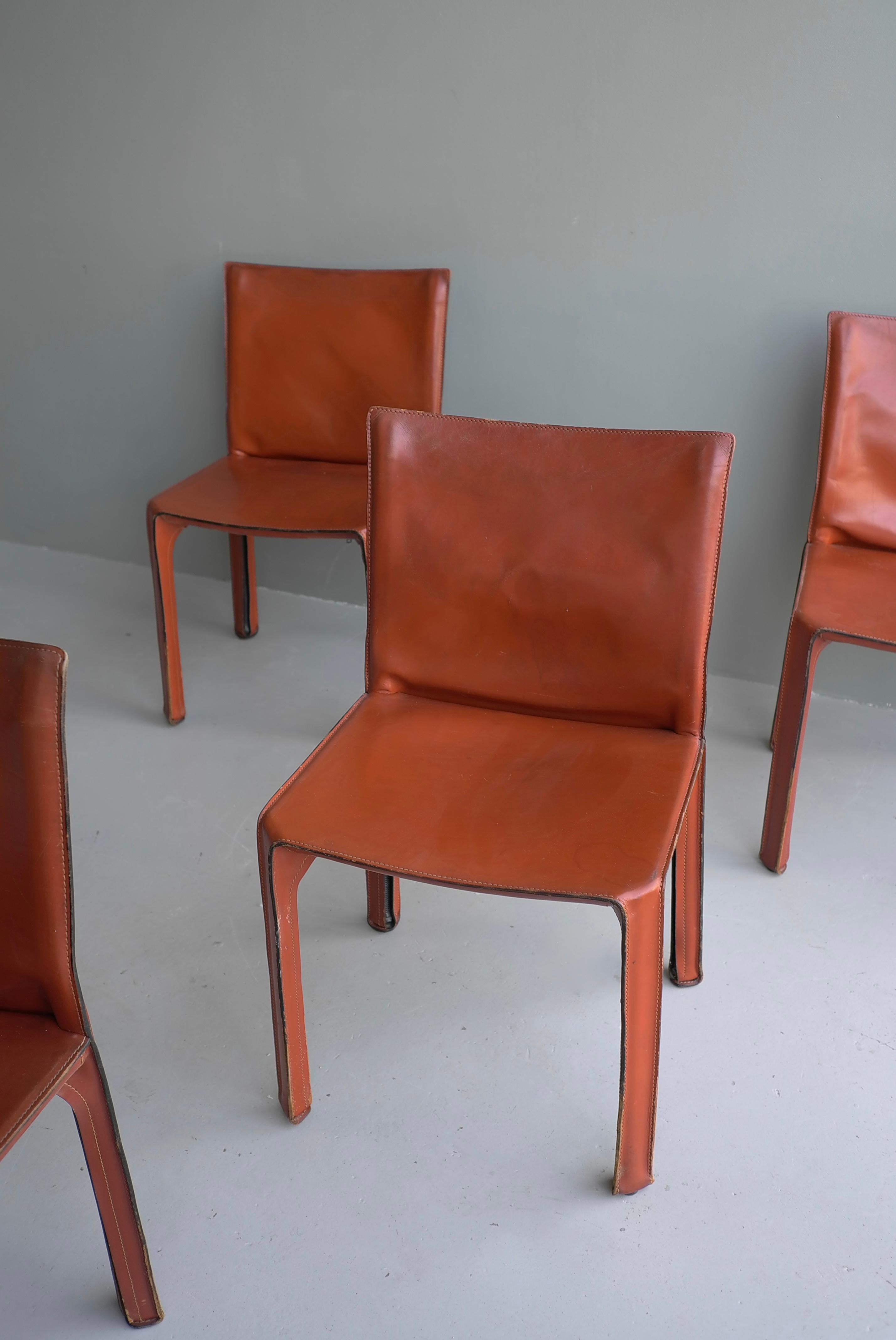 Italian 11x Leather 412 Cab Chairs by Mario Bellini for Cassina, Italy