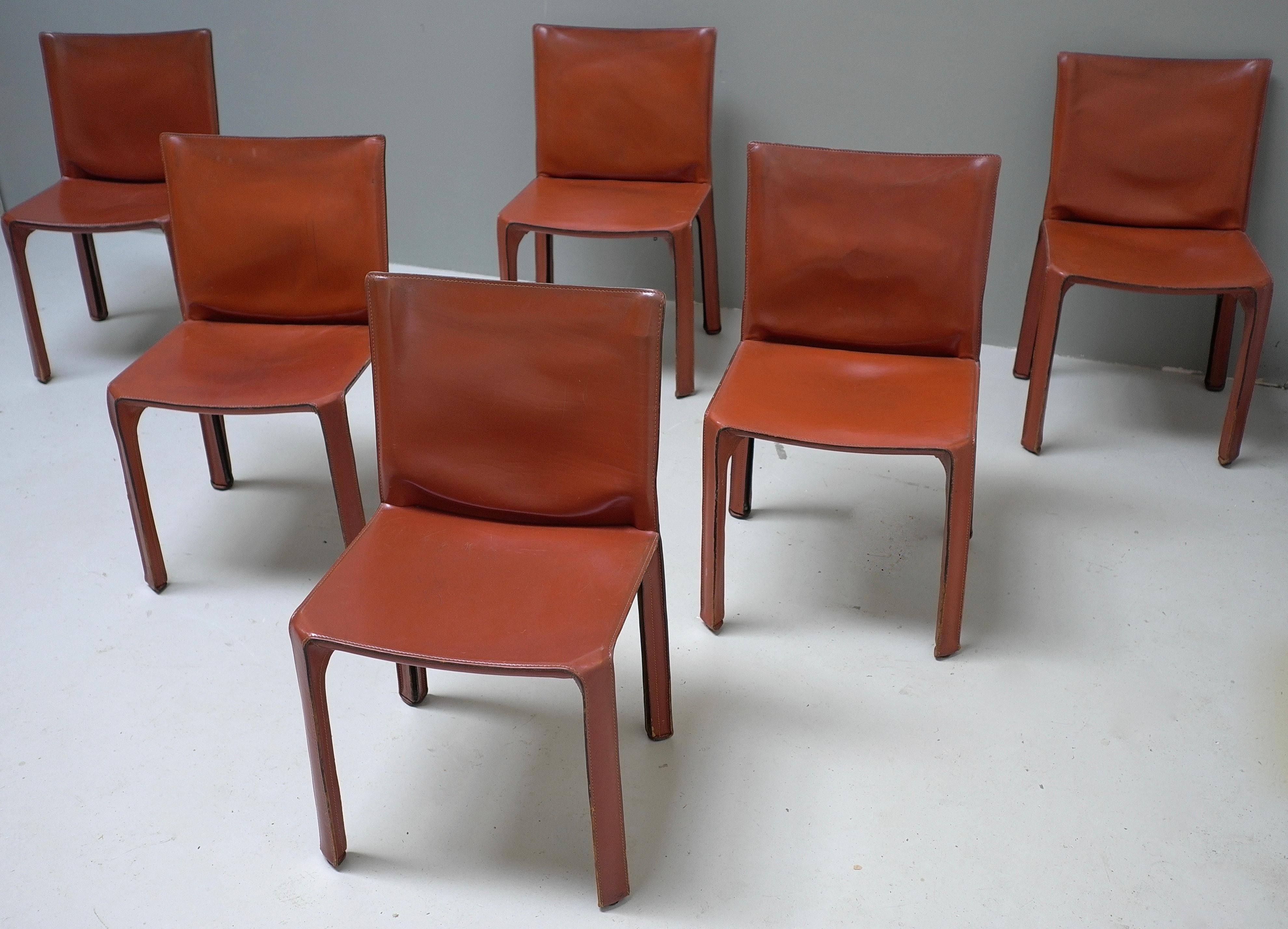 Late 20th Century 11x Leather 412 Cab Chairs by Mario Bellini for Cassina, Italy