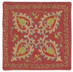 11"x11" All Silk Embroidered Cushion Cover. Traditional Red Accent Pillow