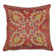 11"x11" All Silk Embroidered Cushion Cover. Traditional Red Accent Pillow