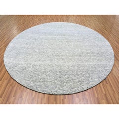 11'x11' Bright Gray Undyed Natural Wool Grass Design Hand Knotted Round Rug
