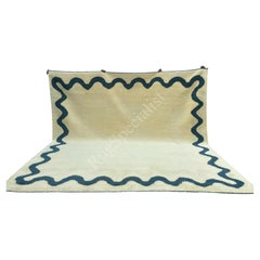 11x11 ft Modern Hand-Knotted 100% Wool Wavy Border Area Rug in Ivory