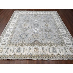 11'x11' Tapis de laine gris et blanc Karajeh Geometric Design Hand Knotsted Squarish Rugs