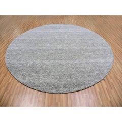 11'x11' Storm Gray Grass Design Organic Undyed Wool Hand Knotted Round Rug