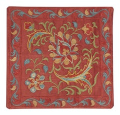 11"x12" 100% Silk Cushion Cover. Traditional Embroidered Red Accent Pillow