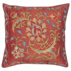 11"x12" 100% Silk Cushion Cover. Traditional Embroidered Red Accent Pillow